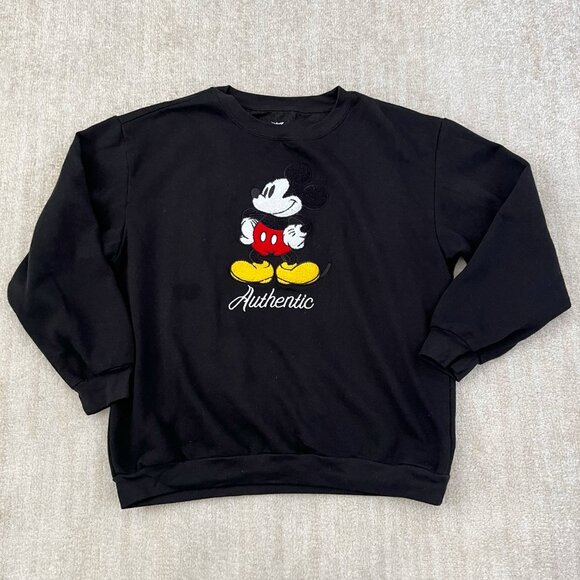 Disney Tops - Disney Mickey Mouse Crew Neck Black Sweatshirt XL